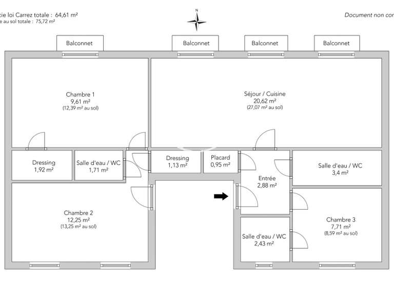 Appartement Paris 18e - 3 chambres - 78m²