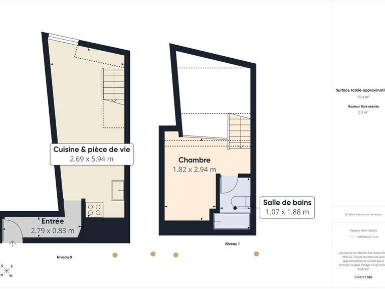 Appartement Paris 1er - 1 chambre - 20m²