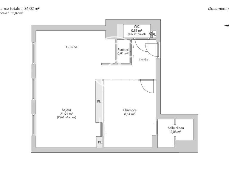 Appartement Paris 2e - 1 chambre - 35m²