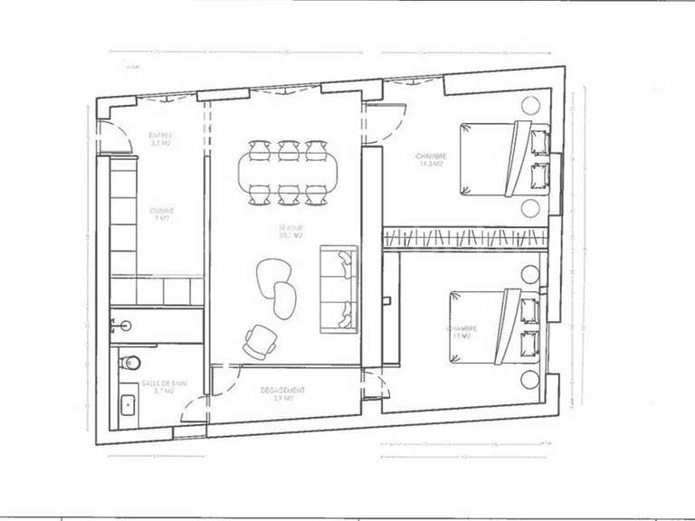 Appartement Paris 3e - 2 chambres - 62m²