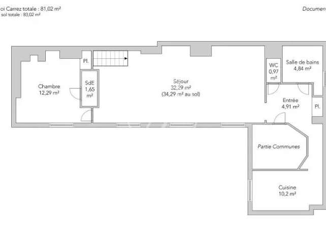 Appartement Paris 3e - 1 chambre - 83m²