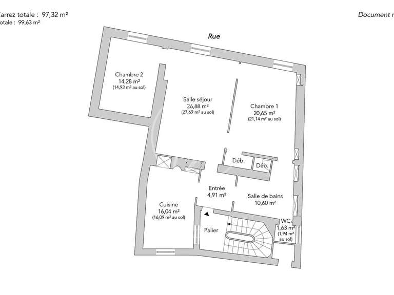 Appartement Paris 3e - 2 chambres - 99m²