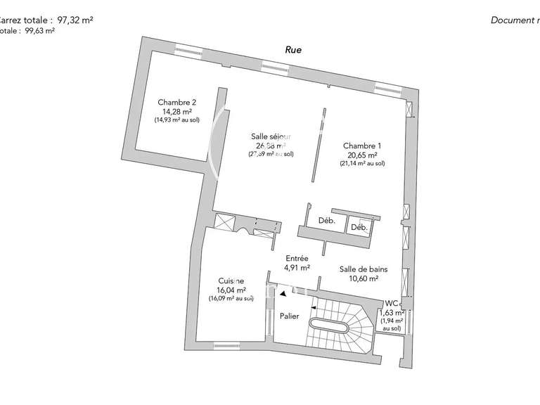 Appartement Paris 3e - 2 chambres - 99m²