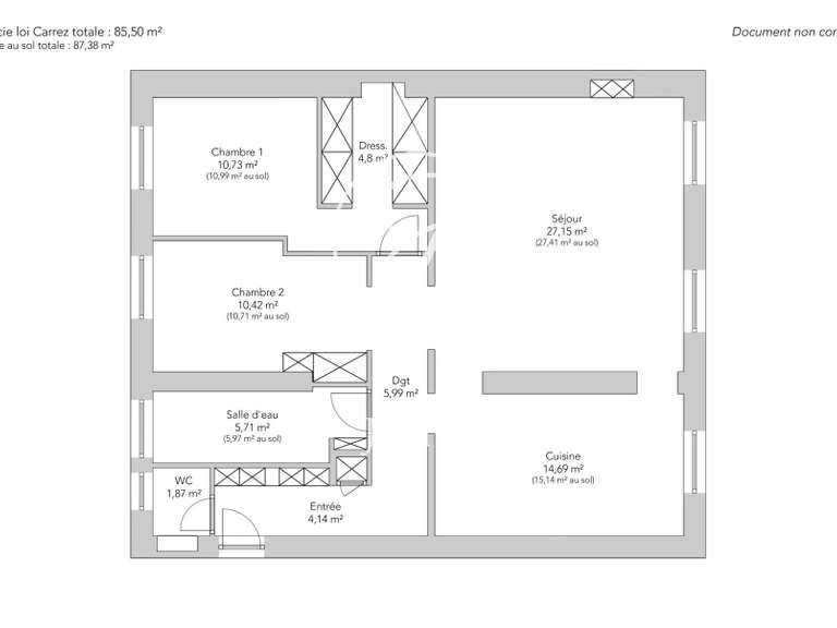 Appartement Paris 3e - 2 chambres - 87m²