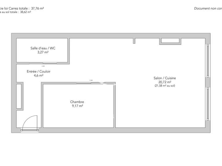 Appartement Paris 3e - 1 chambre - 38m²