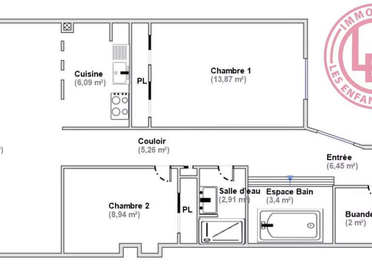 Appartement Paris 3e - 2 chambres - 79m²