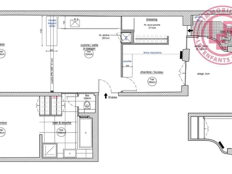 Appartement Paris 3e - 3 chambres - 113m²