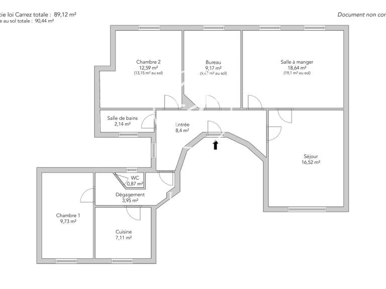 Appartement Paris 3e - 2 chambres - 90m²