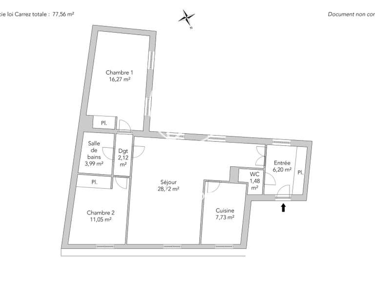 Appartement Paris 3e - 2 chambres - 76m²
