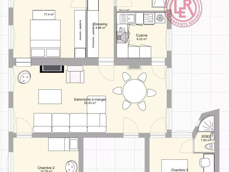 Appartement Paris 3e - 3 chambres - 88m²