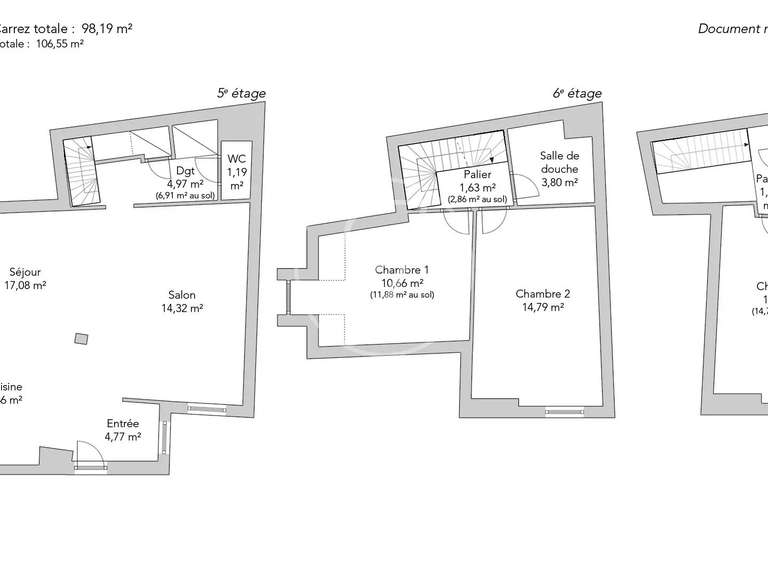 Appartement Paris 4e - 3 chambres - 107m²
