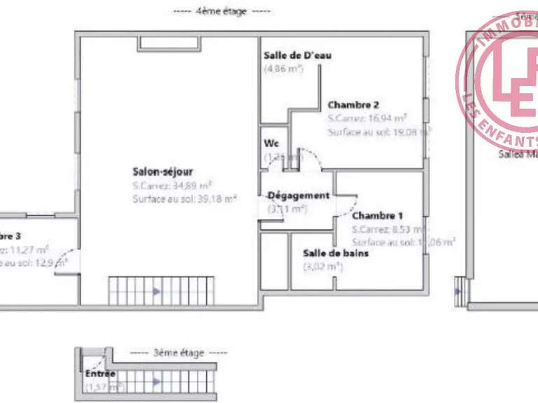 Appartement Paris 4e - 3 chambres - 143m²