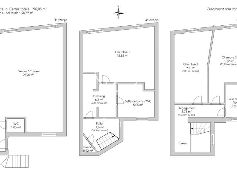 Appartement Paris 4e - 3 chambres - 98m²