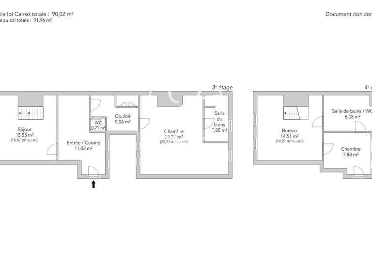 Appartement Paris 4e - 2 chambres - 91m²