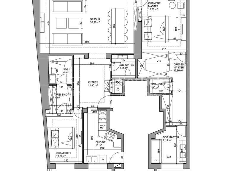 Appartement Paris 8e - 2 chambres - 118m²