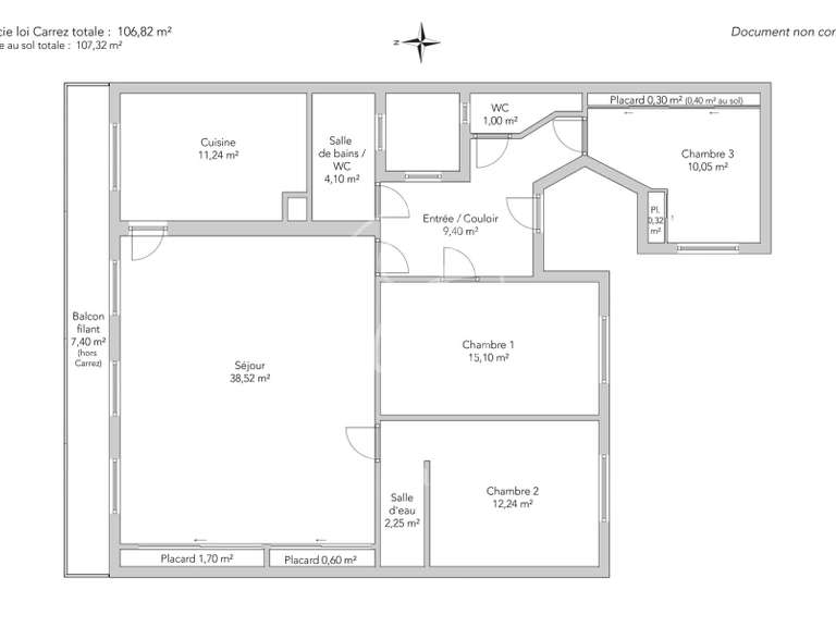 Appartement Paris 8e - 3 chambres - 114m²