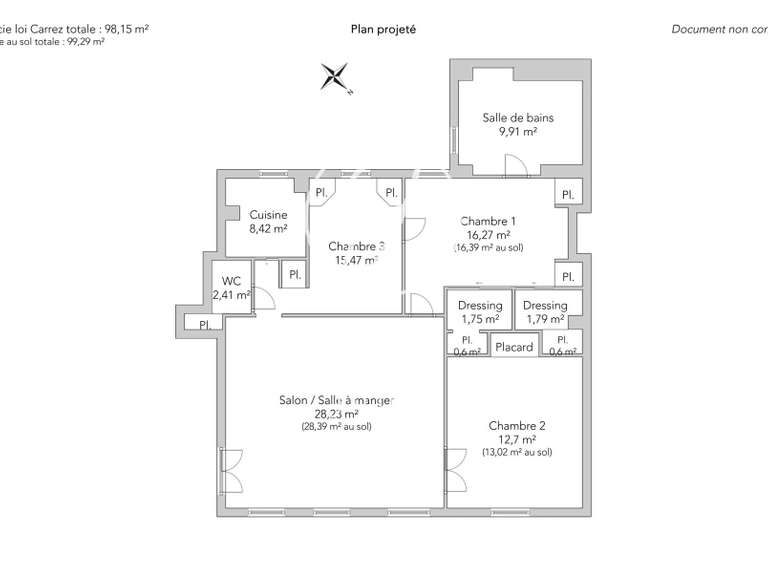 Appartement Paris 8e - 3 chambres - 99m²