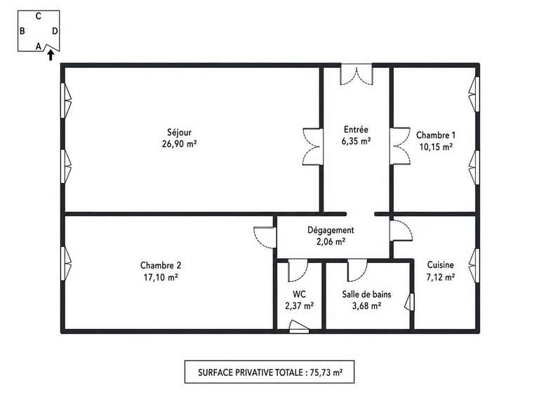 Appartement Paris 8e - 2 chambres - 75m²