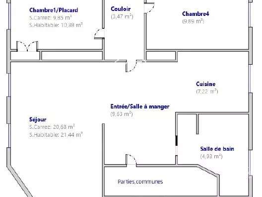 Appartement Paris 8e - 4 chambres - 93m²