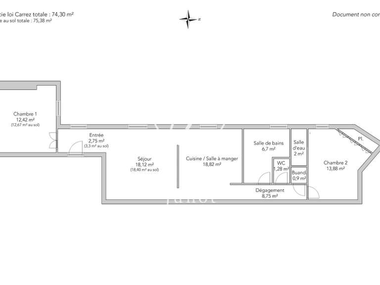 Appartement Paris 9e - 2 chambres - 75m²